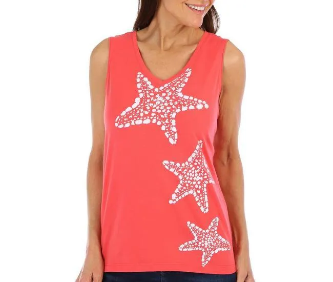 Womens Embellished Star Fish Sleeveless Top