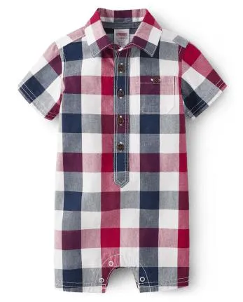 Mameluco familiar con botones de popelina a cuadros a juego para bebés niños - American Cutie - tidal