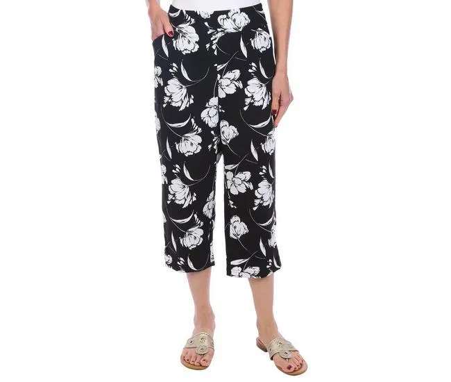 Womens Floral Print Pull On Capris