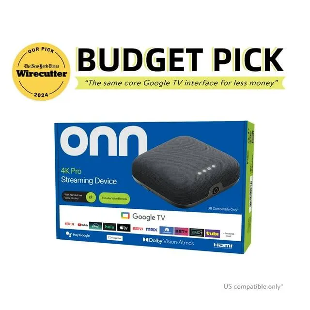 onn 4K Pro Streaming Device with Google TV Hands-Free Voice Control & Dolby Atmos/Dolby Vision