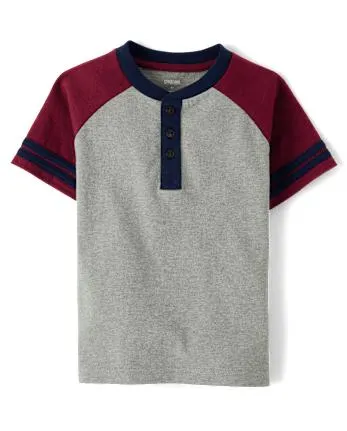 Boys Colorblock Henley Top - Classroom Cutie - h/t smoke