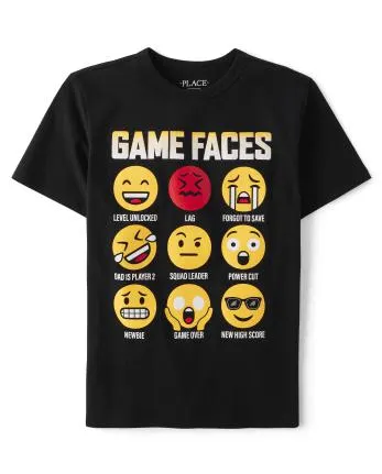 Boys Game Faces Graphic Tee - black