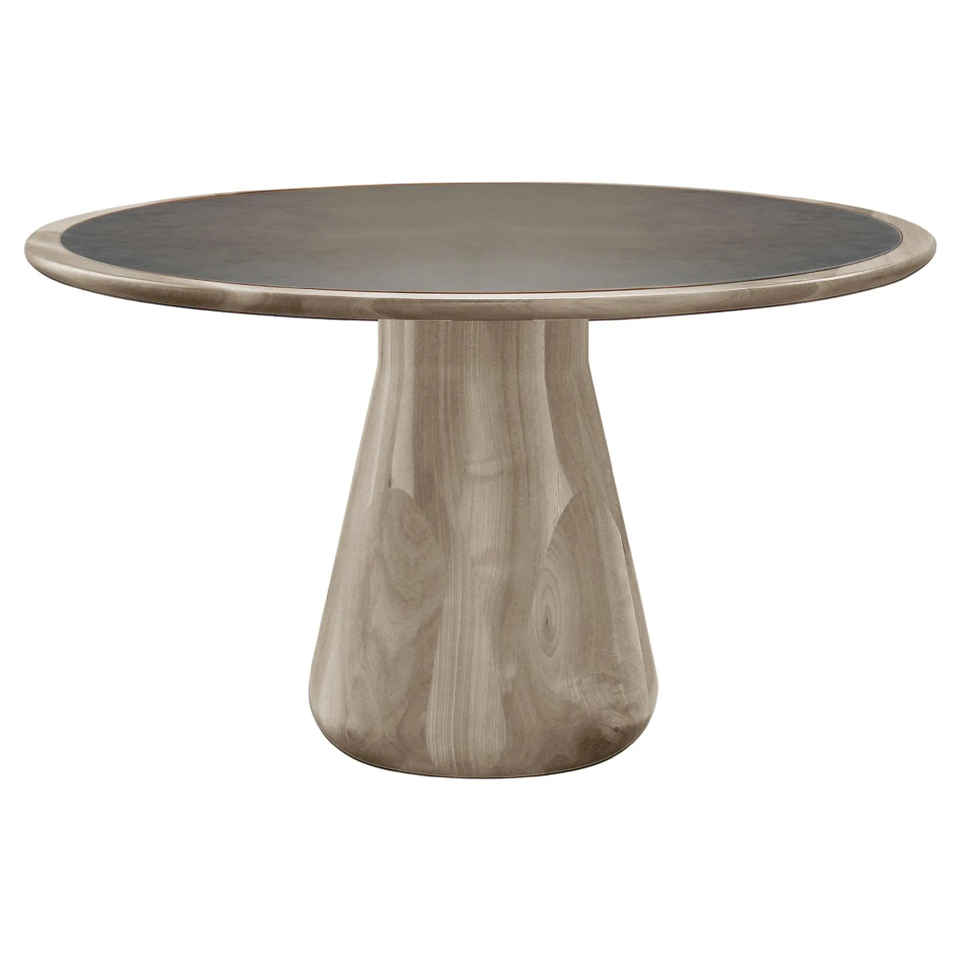 Mesa de madera maciza Convivio, nogal con acabado gris natural hecho a mano, contemporánea