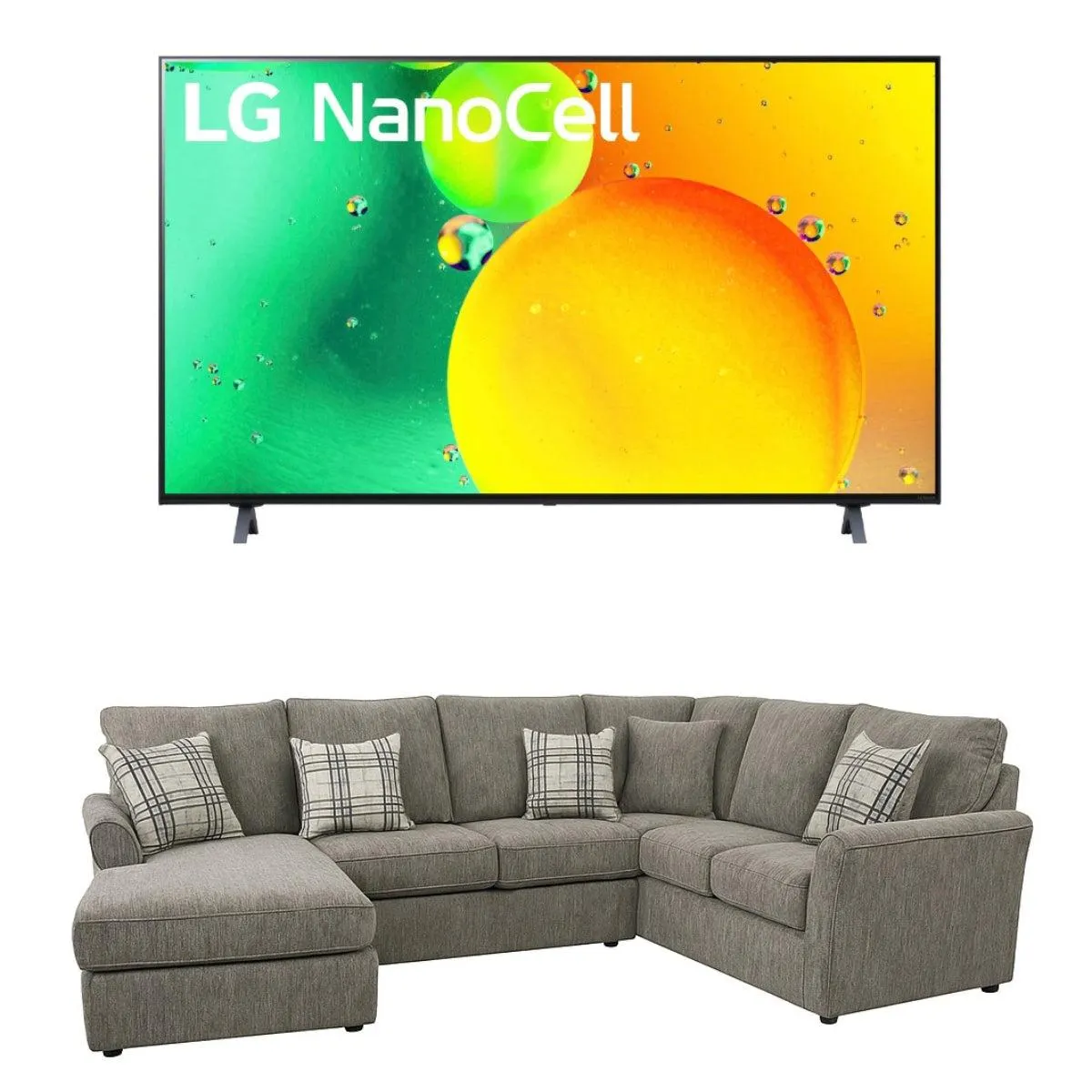 Bundle: Bordeaux Gray Sectional Sofa by Arelys Furniture + LG 55" Class NANO75 UQA LED UHD 4K Smart TV