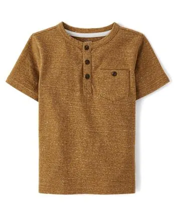 Boys Pocket Henley Top - Classroom Cutie - antler brown