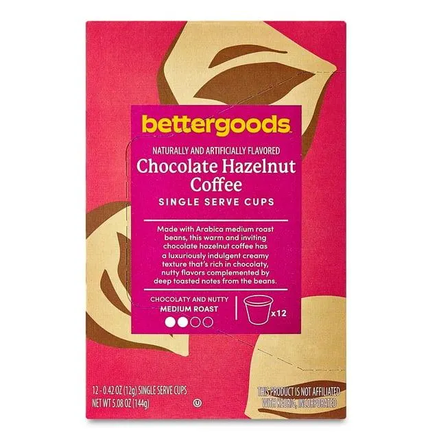 bettergoods Chocolate Hazelnut Flavored Coffee, Medium Roast, Single Serve Cups, 0.42 oz, 12 Count