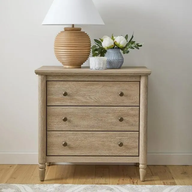 My Texas House Monroe 3 Drawer Nightstand with USB, Brushed Oak Finish