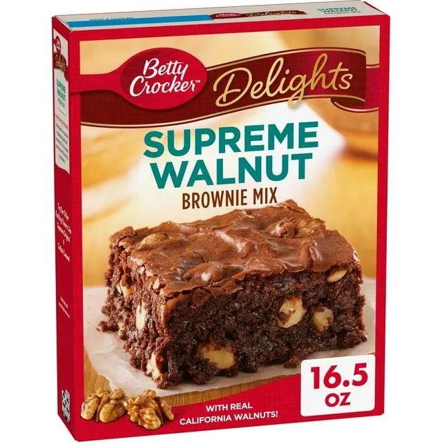 Betty Crocker Delights Supreme Walnut Brownie Baking Mix, 16.5oz, Shelf Stable, Cardboard Box, New
