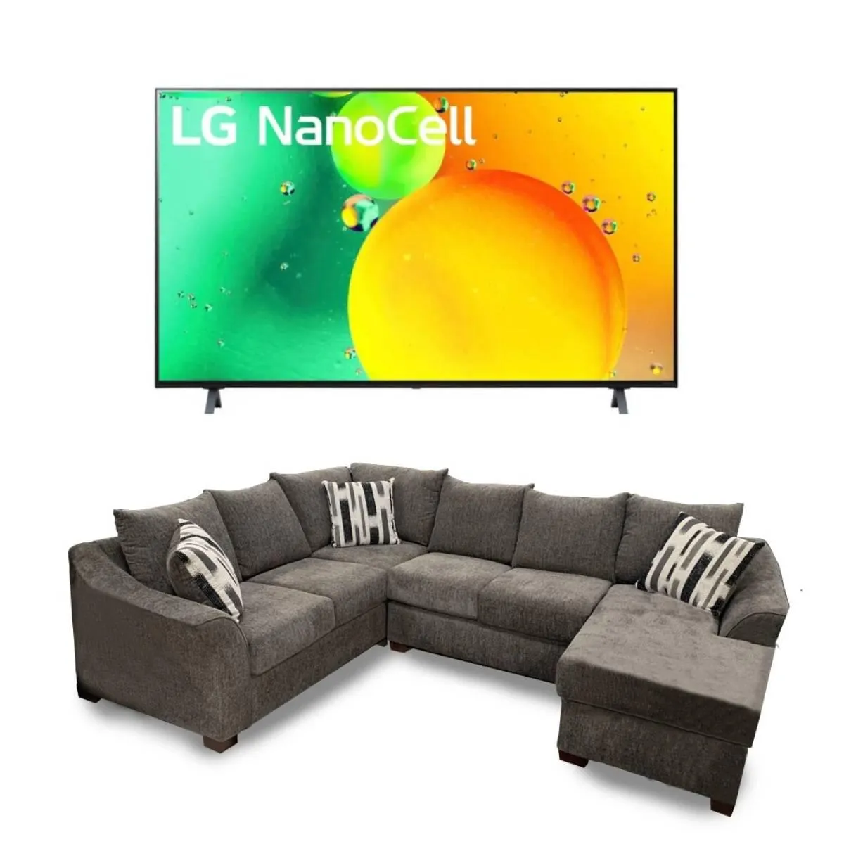 Bundle: Victoria Brown Sectional Sofa + LG 55" Class NANO75 UQA LED UHD 4K Smart TV