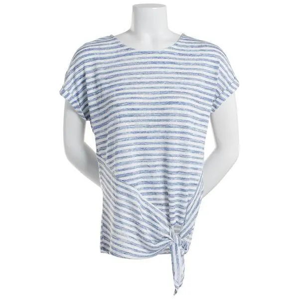 Womens Emily Daniels Short Sleeve Tie Front Stripe Caty Knit Tee