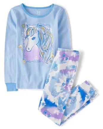 Girls Tie Dye Unicorn Snug Fit Cotton Pajamas - whirlwind
