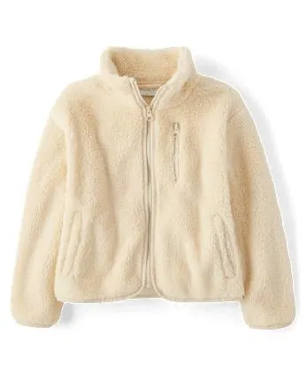 Girls Sherpa Zip Up Jacket - frappe