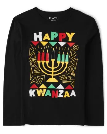 Camiseta gráfica unisex para niños Happy Kwanza - black