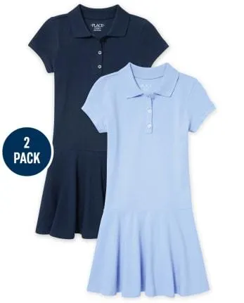Vestido tipo polo de piqué de uniforme para niña, paquete de 2 - multi clr