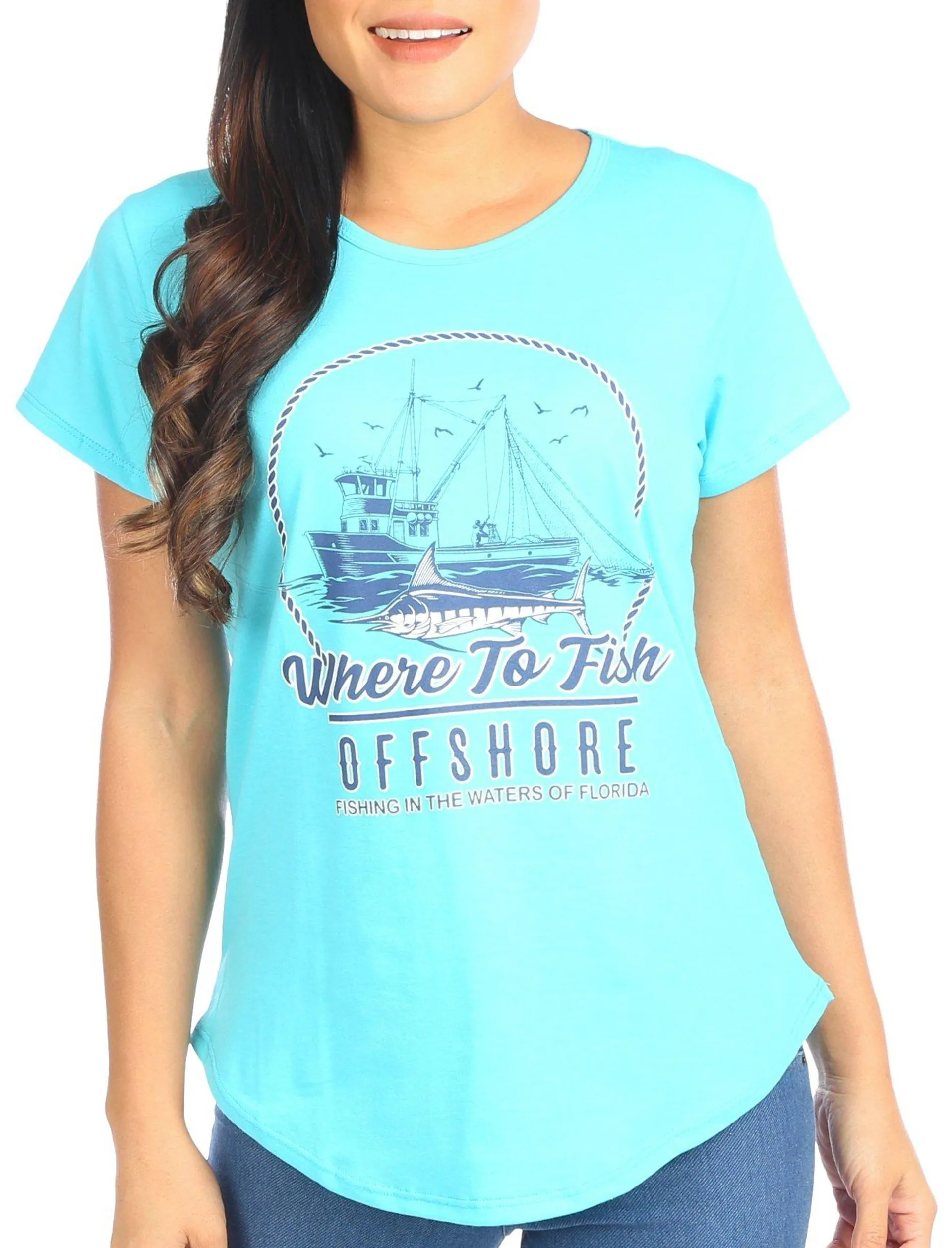 Jantzen Womens Where To Fish Short Sleeve T-Shirt