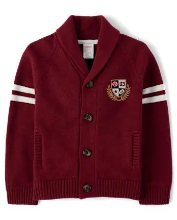 Boys Embroidered Varsity Cardigan - Classroom Cutie - rubine