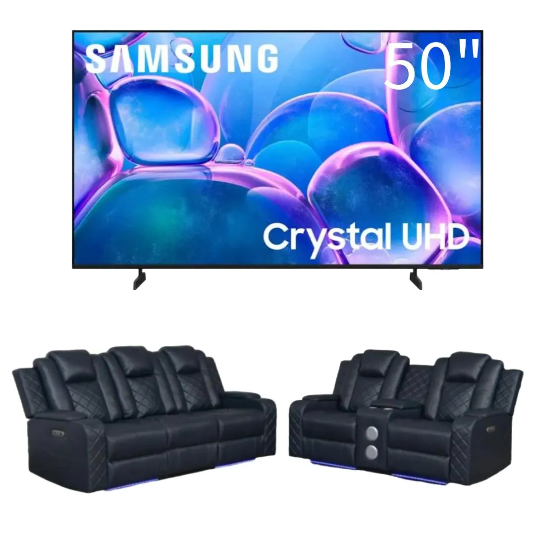 Bundle: Kingston Power Black Sofa + Kingston Black Loveseat + Samsung 50" Class U7900F LED Crystal UHD 4K Smart Tizen TV