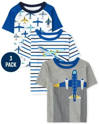 Paquete de 3 tops de avión para niños pequeños - multi clr