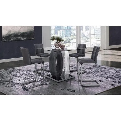 Monza Square Bar Table with Four Bar Height Chairs - Gray