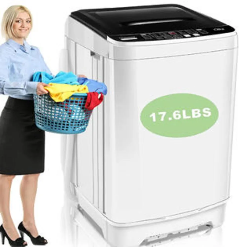 Nictemaw AMB005472_2 Portable Full-Automatic Washer,17.6LBs Capacity Washer w/Drain Pump&Faucet Adapter,10 Wash Programs/8 Water
