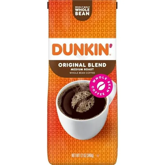 Dunkin’ Original Blend Whole Bean Coffee, Medium Roast, 12 oz Bag