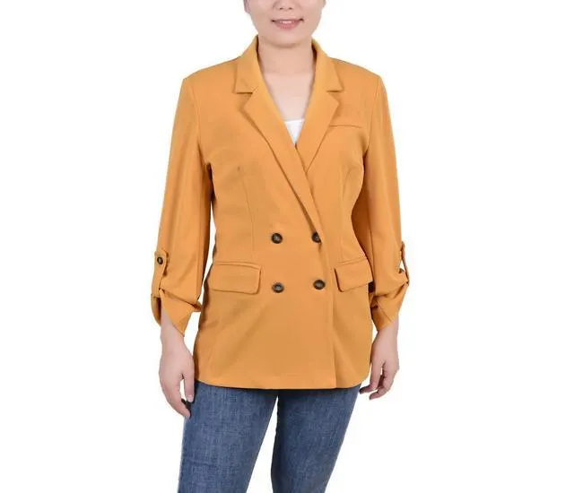 Women Long Sleeve Double Breasted Crepe Jacket