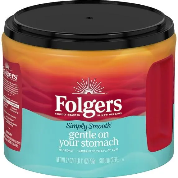 Folgers Simply Smooth Ground Coffee, Mild Roast, 27 oz Canister