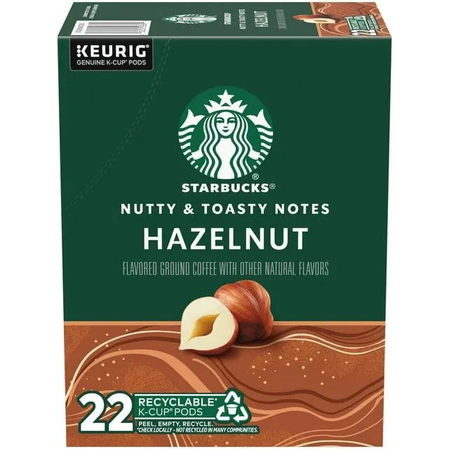 Starbucks Hazelnut, Light Roast K Cup Single Serve Coffee Pods, 22 Count