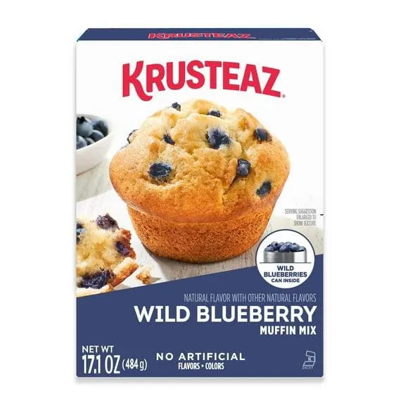 Krusteaz Wild Blueberry Muffin Mix, Blueberry Muffins Made With Real Blueberries, 17.1 oz Box