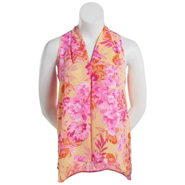 Womens Floral & Ivy Sleeveless Large Floral Invert Pleat Blouse