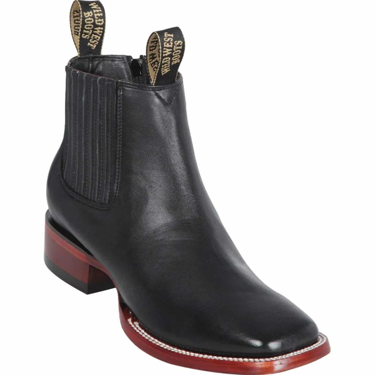 Botines Charros de Venado Punta Cuadrada con Zipper Color Negro WW-282BC8305