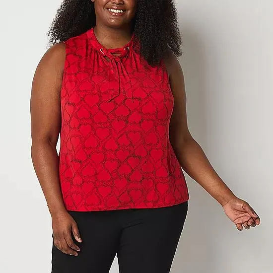 Liz Claiborne Plus Womens Split Tie Neck Sleeveless Blouse