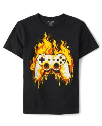 Boys Flame Controller Graphic Tee - s/d pitch black
