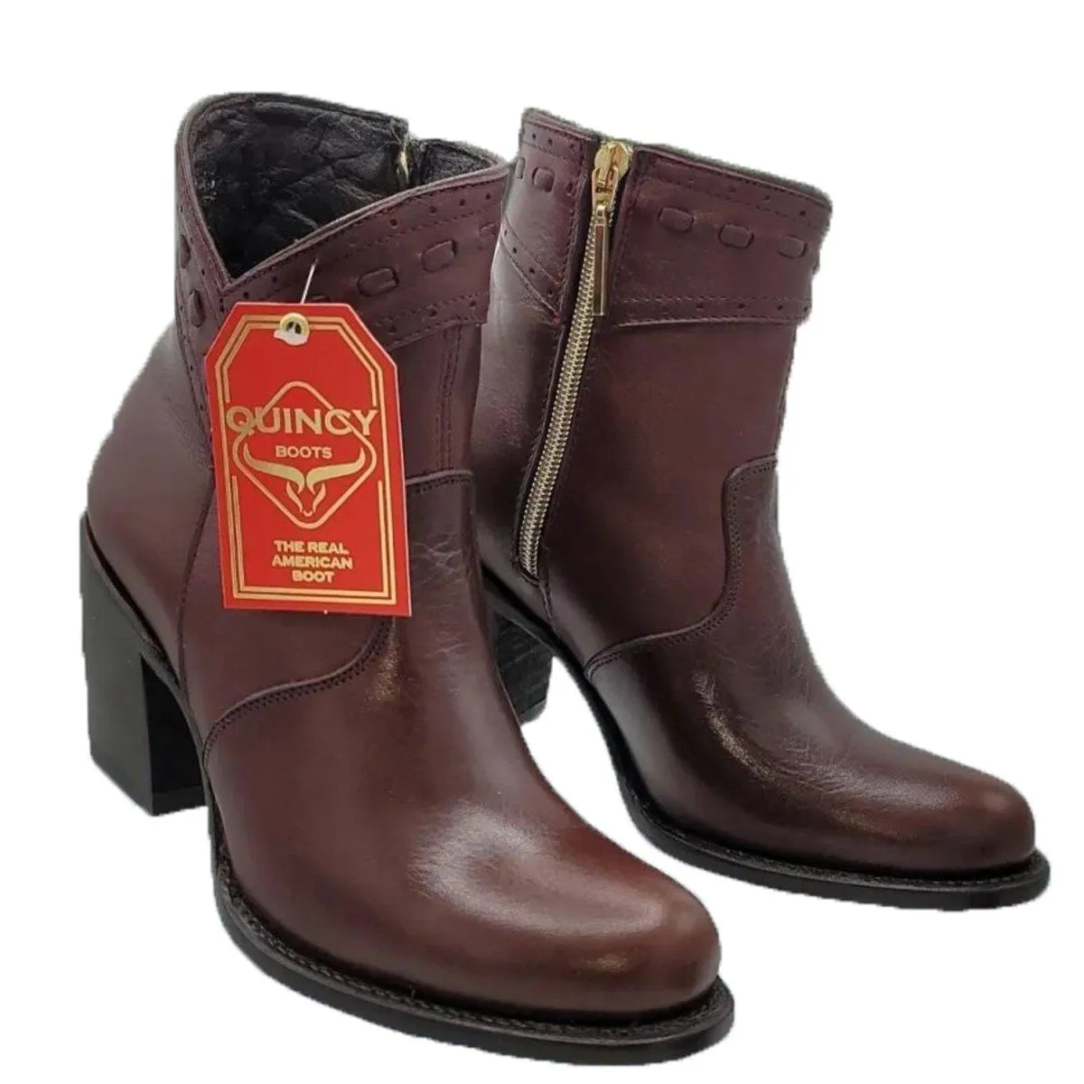 Botas Cortas de Piel de Borrego para Mujer en Horma Oval Color Vino Q39B1606