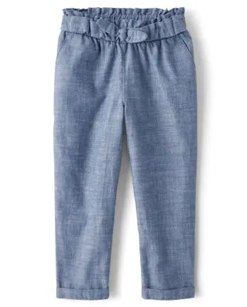 Pantalones de cambray para niña - Prairie Fields - citrus chambray