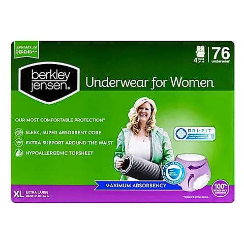 Berkley Jensen Incontinence Underwear for Women - XL, 76 ct.