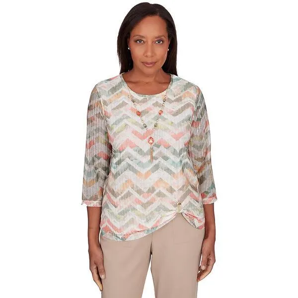 Womens Alfred Dunner Tuscan Sunset Knit Texture Chevron Blouse