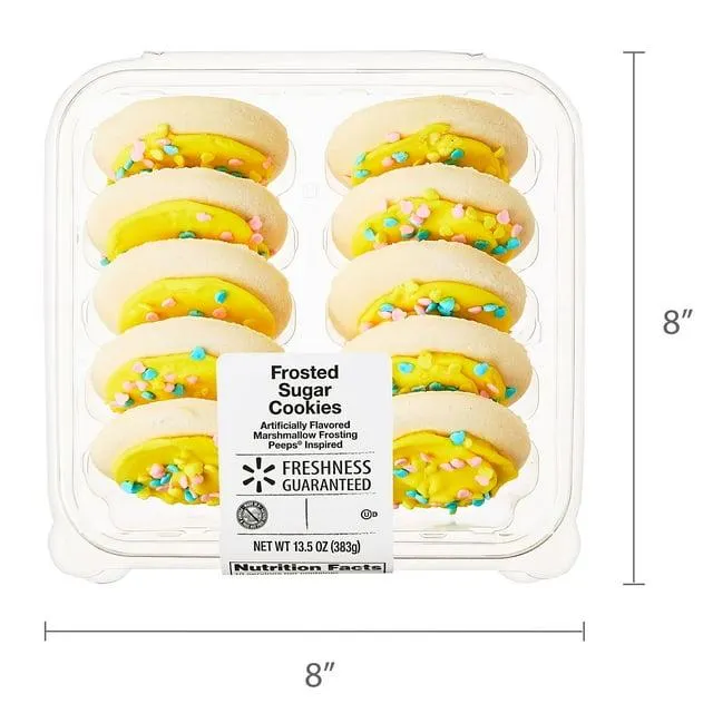 Freshness Guaranteed Frosted Easter Sugar Cookies, Peeps Flavored Cookies, Yellow Frosting with Sprinkles, Soft, Baked, Ready to Eat, 13.5 oz, 10 Count