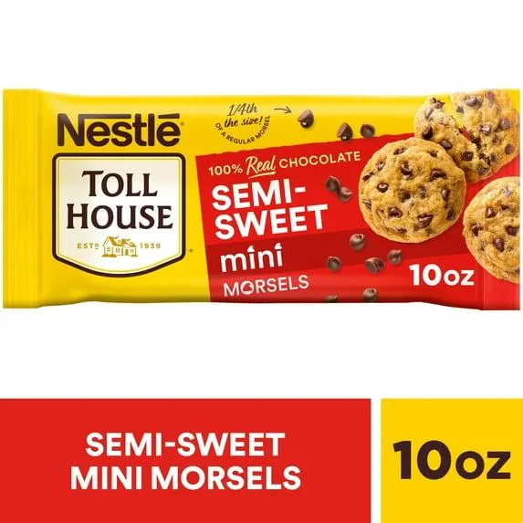 Nestle Toll House Semi Sweet Chocolate Mini Regular Baking Chips for Christmas Cookie Baking, Morsels, 10 oz Bag