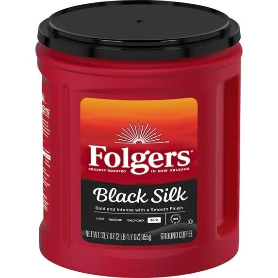 Folgers Black Silk Ground Coffee, Smooth Dark Roast Coffee, 33.7oz Canister