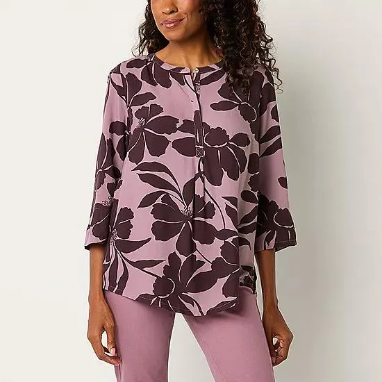 Liz Claiborne Womens Crew Neck 3/4 Sleeve Tunic Top