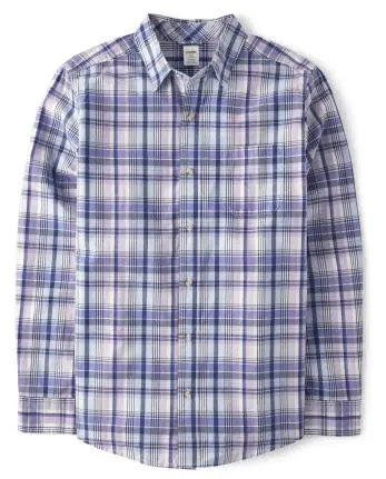 Camisa con botones de popelina a cuadros Dad And Me para hombre - Lovely Lavender - vernon navy
