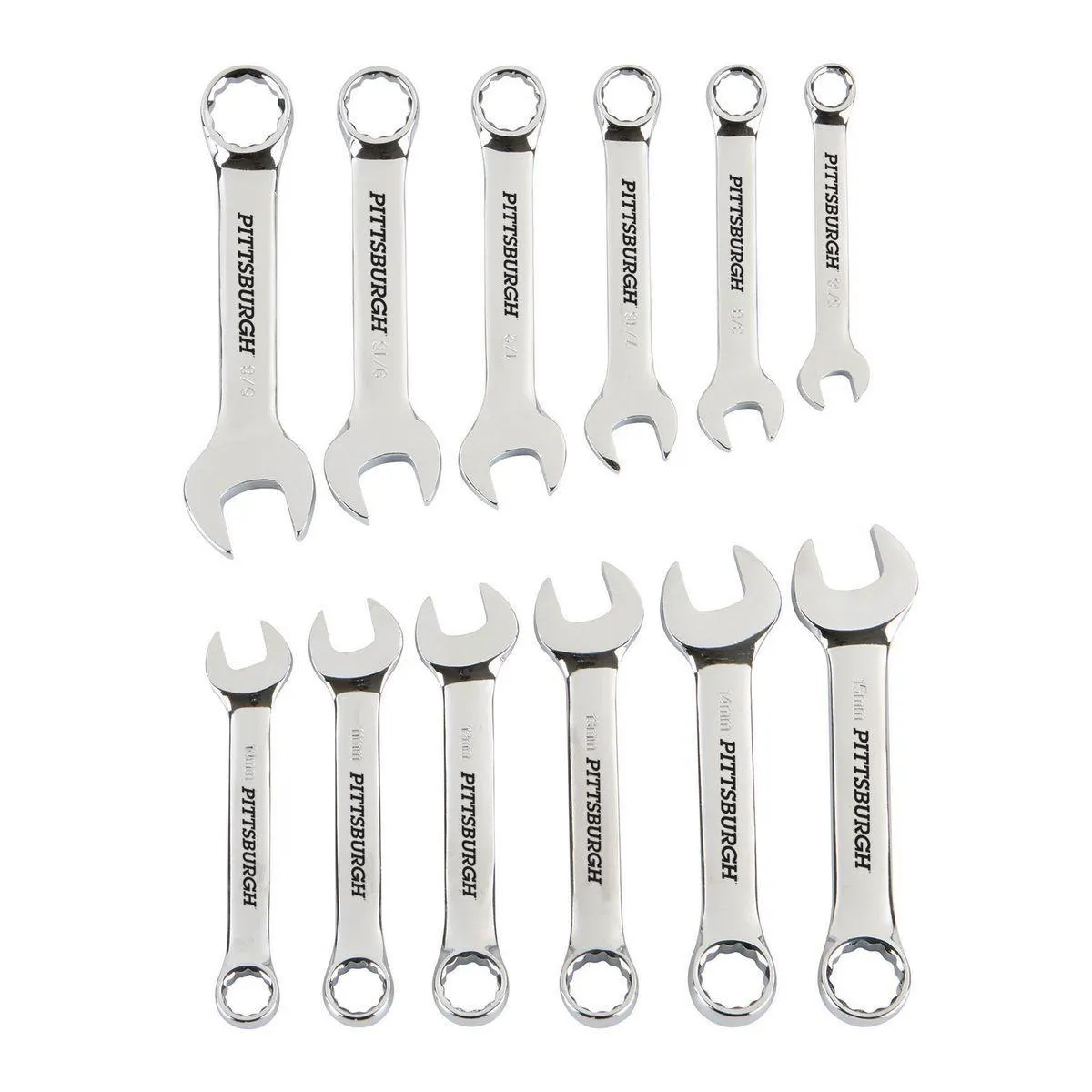 Stubby SAE and Metric Combination Wrench Set, 12 Piece