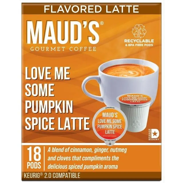 Maud's Pumpkin Spice Latte Pods, Love Me Some Pumpkin Spice, Compatible w/ K-Cup Brewers, 18ct
