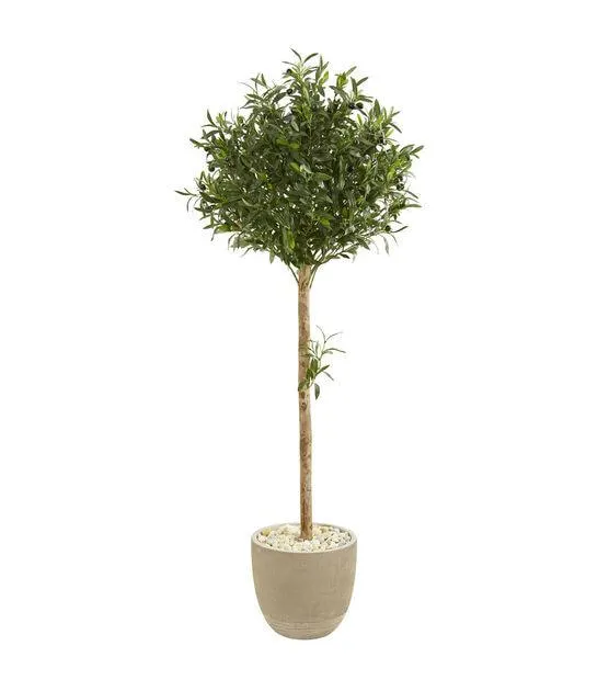 Nearly Natural 5' Olive Topiary Artificial Tree in S& Stone Planter