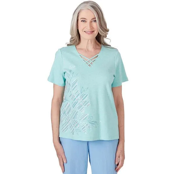 Womens Alfred Dunner Hyannisport Embroidered Flowers Tee