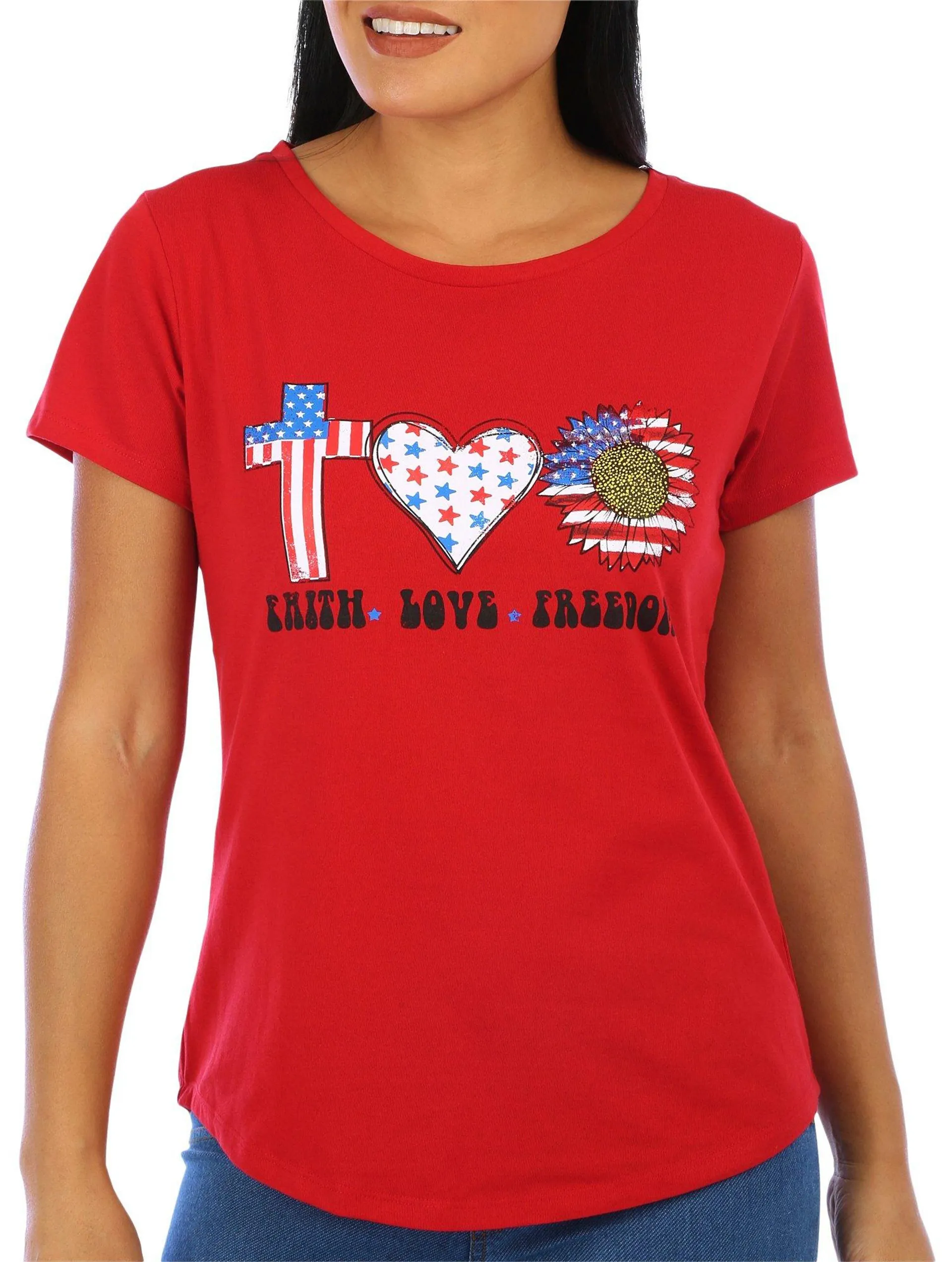 Jantzen Womens Americana Faith Love and Freedom Tee