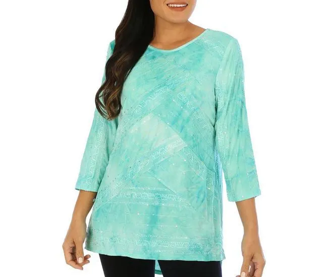 Womens Embellished 3/4 Sleeve Top