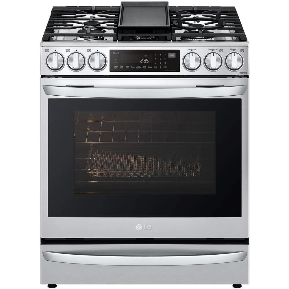 LG LSGL6337F 6.3 cu. ft. Smart Wi-Fi Enabled InstaView® Gas Slide-In Range with Air Fry – PrintProof™ Stainless Steel