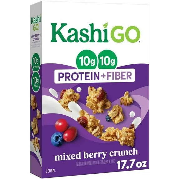 Kashi GO Protein Cereal, 10g Protein, 10g Fiber, Mixed Berry Crunch, 17.7oz Box (1 Box)